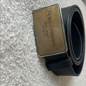 Dolce & Gabbana Black Leather Belt with Aged Gold Buckle